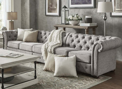 Chesterfield Wohnzimmer Polster Möbel Sofa Couch Fünfsitzer Textil