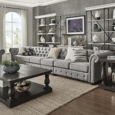 Chesterfield Wohnzimmer Polster Möbel Sofa Couch Fünfsitzer Textil
