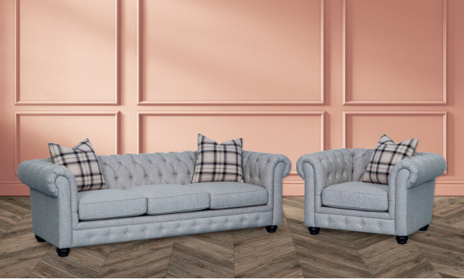 Chesterfield Sofagarnitur Sofa Couch Polster 3+1 Sitzer Leder Couchen Textil Neu
