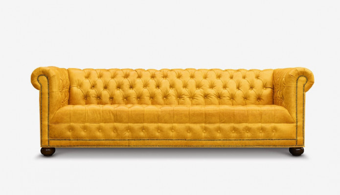 Chesterfield 3 Sitzer Sofa Couch Leder Garnitur Polster Sitz Stoff Gold Sitz Neu