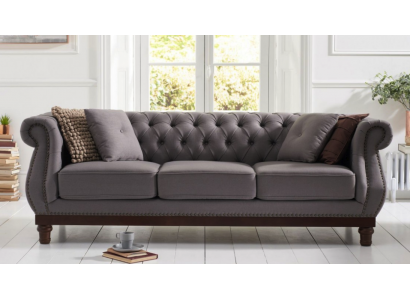 Graues Chesterfield Sofa Couch Polster Stoffsofa Designer 3-Sitzer