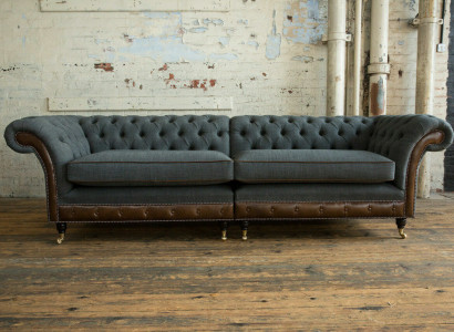 Chesterfield Sofa Couch Polster Sofas Couchen Viersitzer Stoff 265cm Sitzpolster