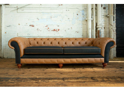 Braune Chesterfield Couch 4 Sitzer Sofa Couchen Samt Leder Design