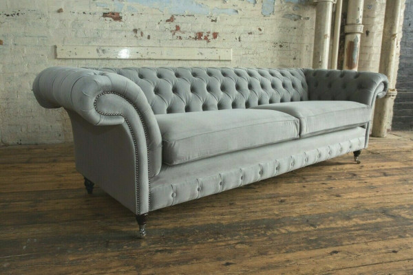 Chesterfield 4 Sitzer Polster Couch Modern Stil Leder Stoff Sofa Couchen Textil
