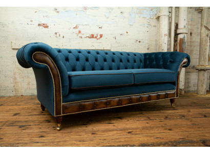 Blaue Chesterfield Stoffsofa Couch Couchen Sofa Sitz Sofas Polster Textil Neu