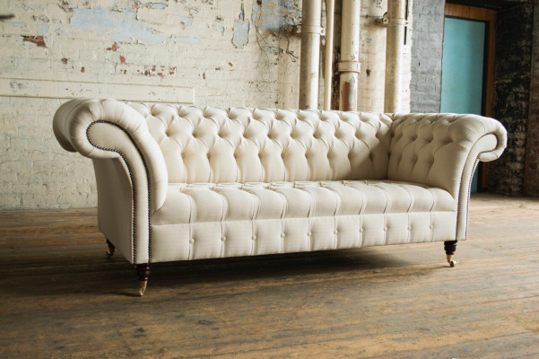 Moderner Beiger Chesterfield 3-Sitzer Sofa Wohnzimmer Couch