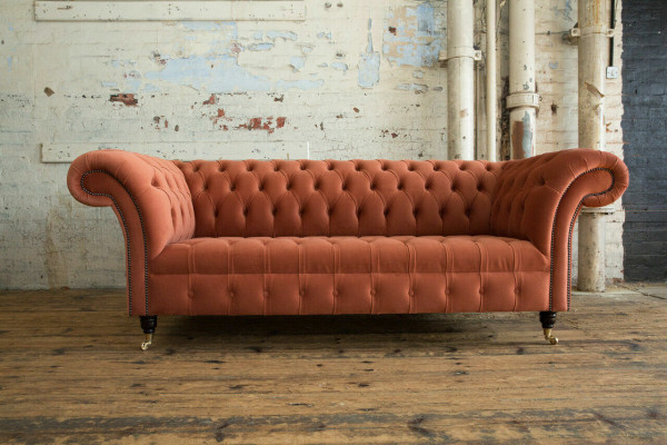 Luxus Oranger Chesterfield 3-Sitzer Designer Wohnzimmer Couch
