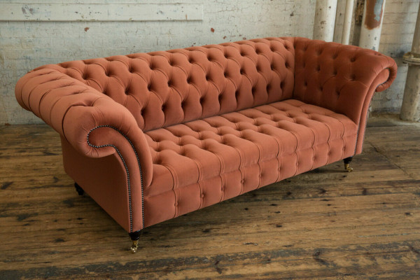 Luxus Oranger Chesterfield 3-Sitzer Designer Wohnzimmer Couch