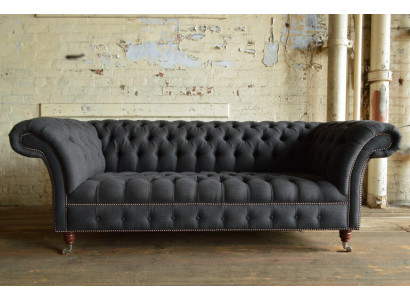 Grauer Chesterfield Dreisitzer Luxus Wohnzimmer 3-er Couch