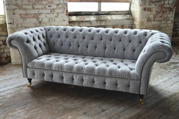 Stilvoller Grauer Chesterfield 3-Sitzer Luxus Wohnzimmer Sofa