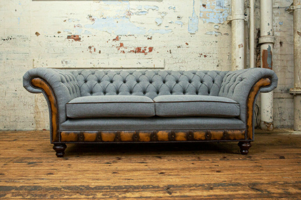 Grau-braune Chesterfield Couch Designer Wohnzimmer 3-Sitzer Sofa