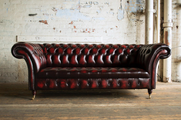 Bordaux Chesterfield Dreisitzer Luxus Wohnzimmer 3-er Couch
