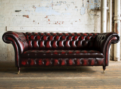 Bordaux Chesterfield Dreisitzer Luxus Wohnzimmer 3-er Couch