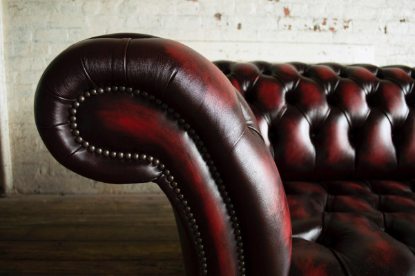 Bordaux Chesterfield Dreisitzer Luxus Wohnzimmer 3-er Couch