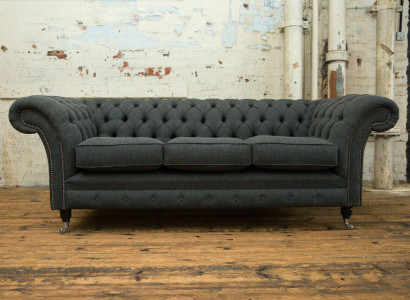 Schwarzes Chesterfield Polster Sofa Designer 3-Sitzer Wohnzimmer Couch