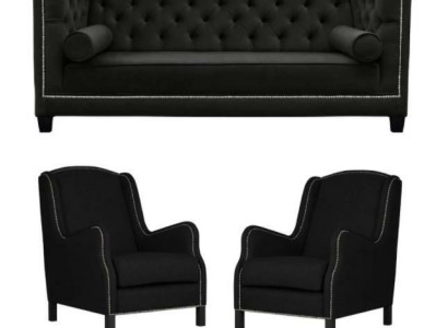 Schwarze Sofagarnitur Dreisitzer Sessel Polster Couchen Garnitur 3+1+1