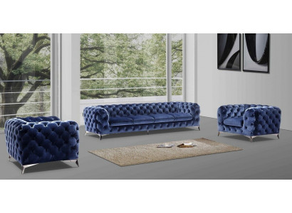Blaue Chesterfield Couch Polster Garnitur Textil 2+2 designer Möbel