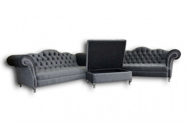 Sofagarnitur 3+2 Sitzers + Hocker Chesterfield Sofa Stoff Leder Couchen