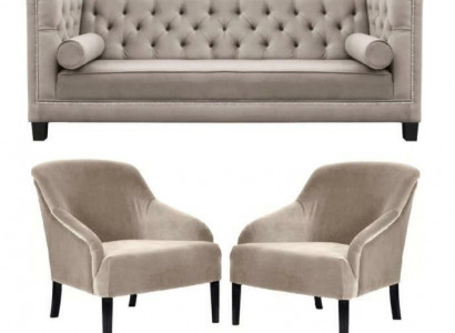 Chesterfield Beige Sessel Luxus Möbel Garnituren Textil Stoff Couchen Gruppe Neu