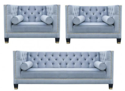 Blau Sofagarnitur Chesterfield Sessel Kreative Möbel Textil Stoff Wohnzimmer Neu