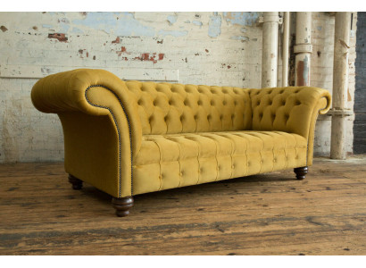 Gelber Designer Chesterfield Dreisitzer Luxus 3-er Couch Wohnzimmer Sofa