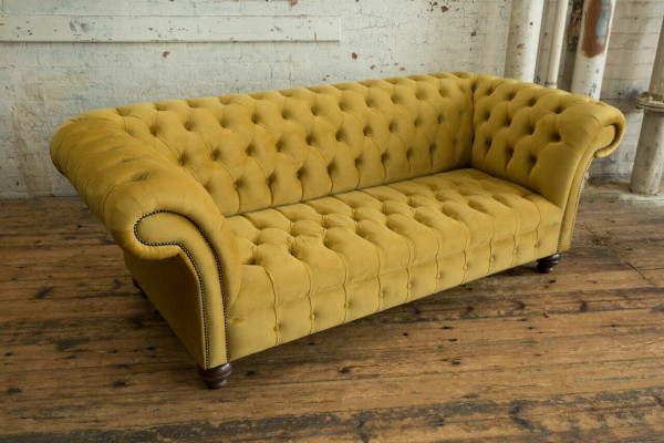 Gelber Designer Chesterfield Dreisitzer Luxus 3-er Couch Wohnzimmer Sofa