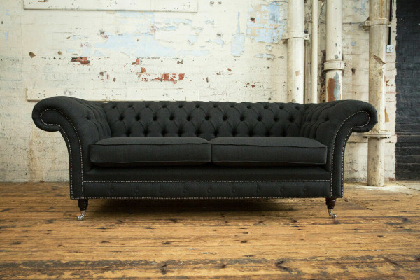 Schwarzer Moderner Dreisitzer Chesterfield Luxus 3-er Sofa