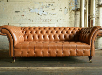 Hellbrauner Moderner Chesterfield Dreisitzer Designer Couch