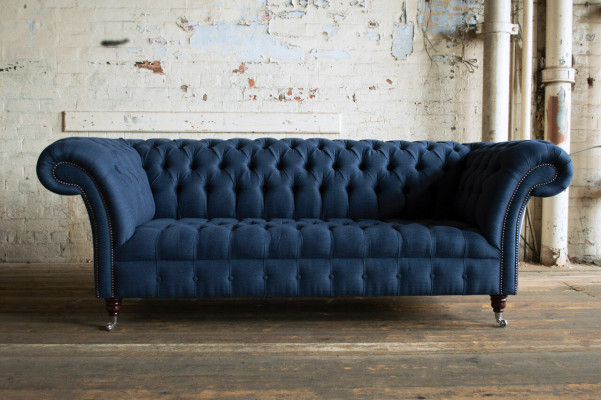Blauer Textil Chesterfield 4-Sitzer Designer Polster Sofa