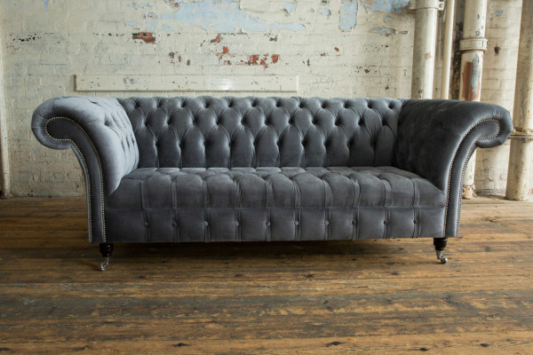 Moderner Chesterfield grauer 3-Sitzer Stilvolle Wohnzimmer 3-er Couch