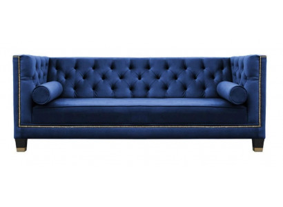 Blauer Chesterfield Dreisitzer Stoff Wohnzimmer Design Couchen 
