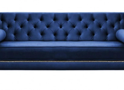 Blauer Chesterfield Dreisitzer Stoff Wohnzimmer Design Couchen 