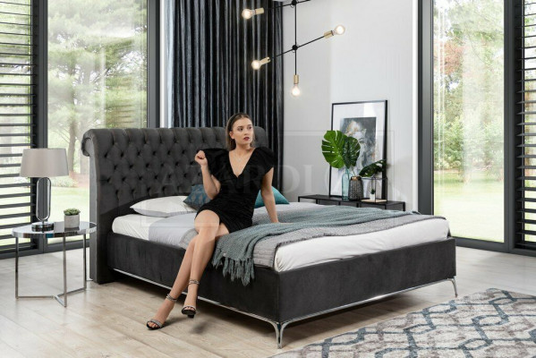 Schwarzes Chesterfield Luxus Doppelbett Designer Schlafzimmer Möbel