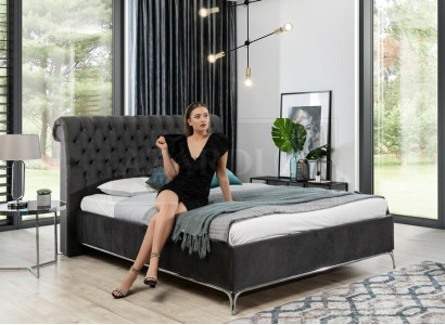 Schwarzes Chesterfield Luxus Doppelbett Designer Schlafzimmer Möbel