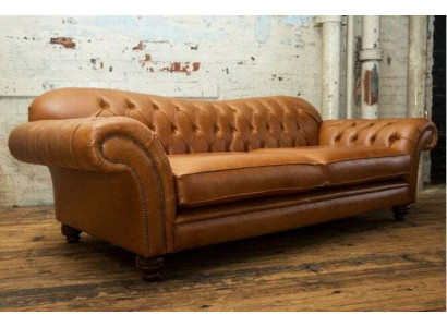 Braunes Chesterfield Dreisitzer Luxus Wohnzimmer 3-er Couch