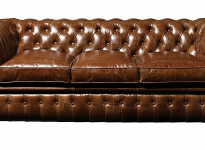 Brauner Leder Chesterfield Dreisitzer Luxus 3-er Wohnzimmer Couch
