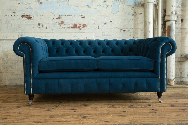Blauer Luxus Polster Chesterfield Dreisitzer Designer 3-er Couch