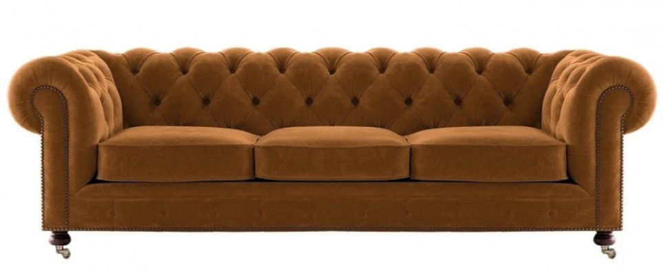 Luxus Gelb Chesterfield Samt Dreisitzer Polster Möbel Hotel Wohnzimmer Praxis