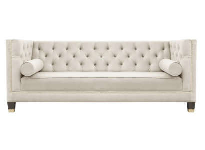 Luxus Beige Chesterfield Samt Dreisitzer Polster Möbel Hotel Wohnzimmer Praxis