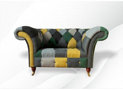 Chesterfield Sessel Fernseh Couch 1,5 Sitzer Sofa Textil Stoff Couchen Polster