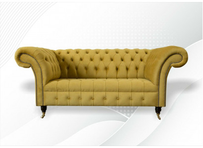 Chesterfield Design Luxus Polster Sofa Couch 2 Sitzer Garnitur Textil Gelb Neu