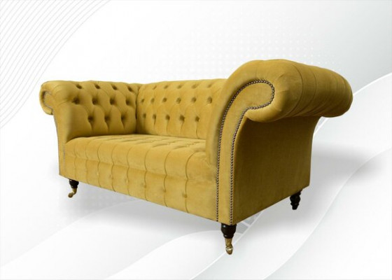 Chesterfield Design Luxus Polster Sofa Couch 2 Sitzer Garnitur Textil Gelb Neu