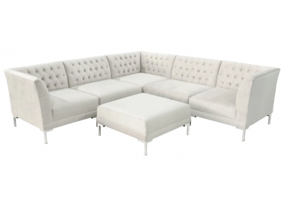 Ecksofa Hocker Creme Weiß Big Textill Stoff Chesterfield Sofas Luxus Möbel 2tlg.