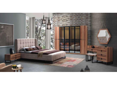 Schlafzimmer Set 5tlg. Luxus Bett 2x Nachttisch Kommode Kleiderschrank Holz Neu