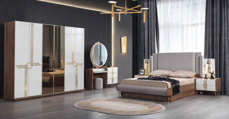 Komplette Schlafzimmer Luxus Möbel Bett Schrank Kommode Nachttisch Holz 5tlg.