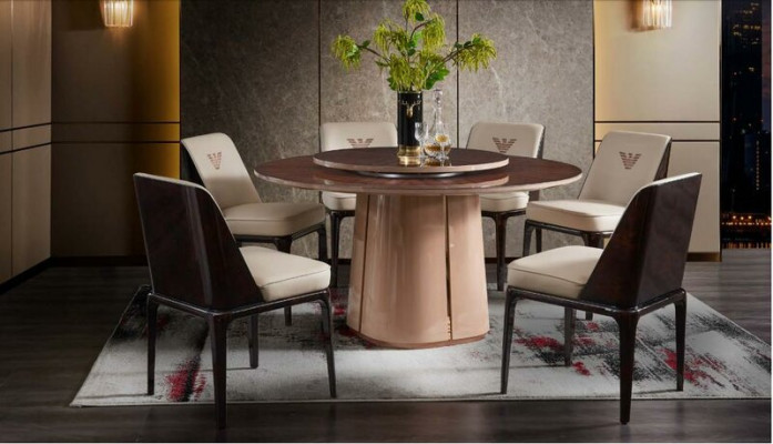 Leder Luxus Beige Gruppe Lehnstuhl Modern Design Möbel Esszimmer Holz 6 Stühle