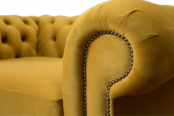 Sessel Design Relax Textil Lounge Luxus Gelb Polster Sitzer Chesterfield