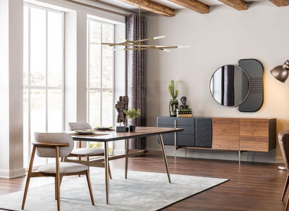 Gruppe Esszimmer Esstisch Stühle Sideboard 8tlg Holz Tisch Braun Neu