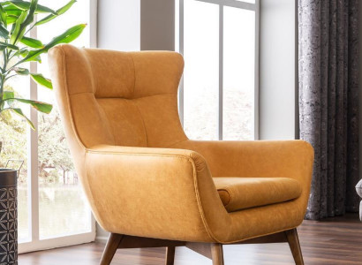 Sessel Ohrensessel Cocktailsessel Sitzer Modern Design Kunstleder Gelb