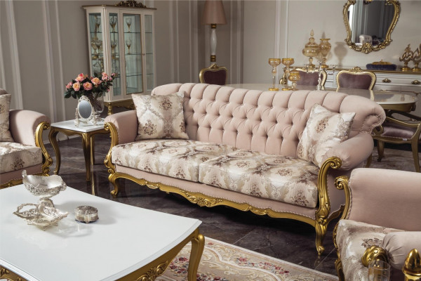Luxus Dreisitzer Sofa 3 Sitz Sitzer Stoff Couch Möbel Stil Textil Italien